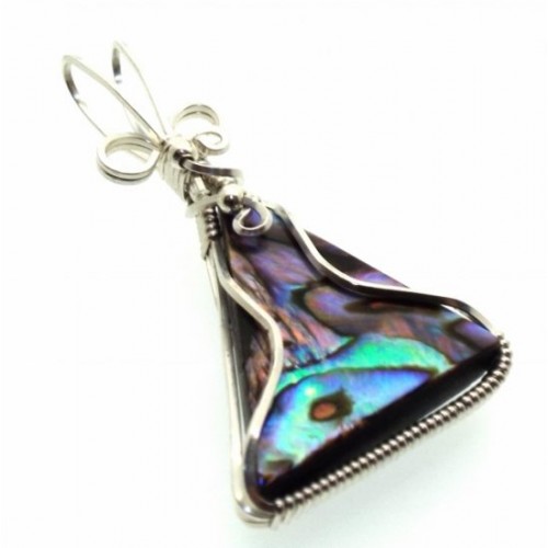 Paua Shell Silver Filled Wire Wrapped Pendant 08