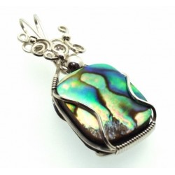 Paua Shell Silver Filled Wire Wrapped Pendant 10