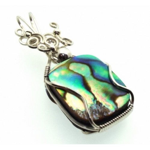 Paua Shell Silver Filled Wire Wrapped Pendant 10