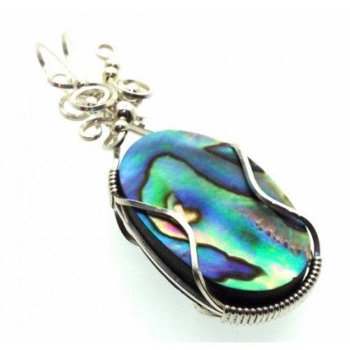 Paua Shell Silver Filled Wire Wrapped Pendant 11