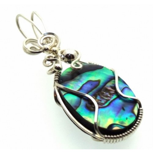 Paua Shell Silver Filled Wire Wrapped Pendant 12