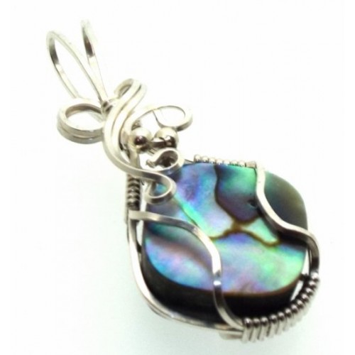 Paua Shell Silver Filled Wire Wrapped Pendant 13