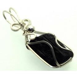 Black Tourmaline Sterling Silver Wire Wrapped Pendant 02