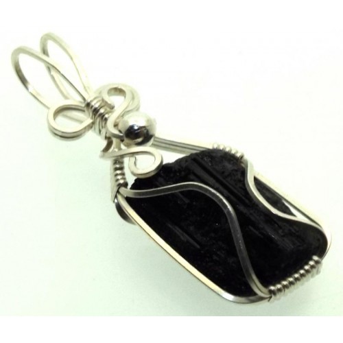 Black Tourmaline Sterling Silver Wire Wrapped Pendant 02