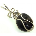 Dravite Brown Tourmaline Silver Filled Wire Wrapped Pendant 06
