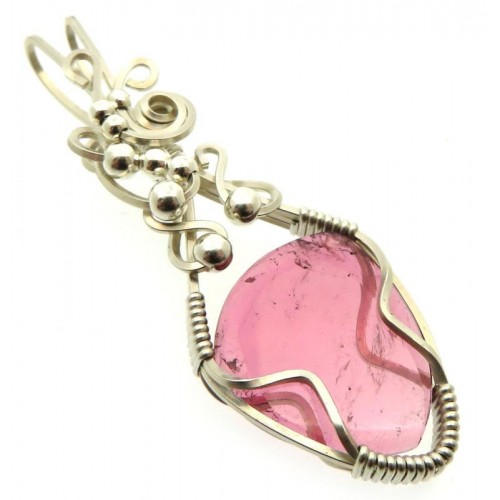 Pink Tourmaline Sterling Silver Wire Wrapped Pendant 01
