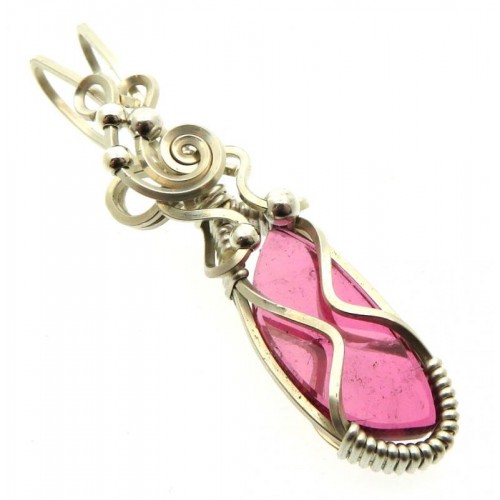 Pink Tourmaline Sterling Silver Wire Wrapped Pendant 02