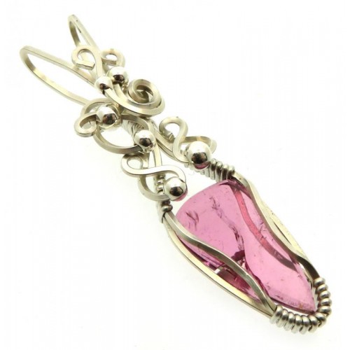 Pink Tourmaline Sterling Silver Wire Wrapped Pendant 03