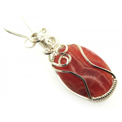 Rhodochrosite Gemstone Silver Plated Wire Wrapped Pendant 01