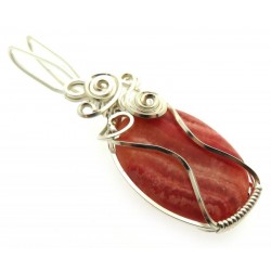 Rhodochrosite Gemstone Silver Plated Wire Wrapped Pendant 04