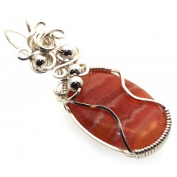 Rhodochrosite Gemstone Silver Plated Wire Wrapped Pendant 05