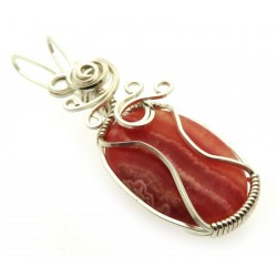 Rhodochrosite Gemstone Silver Plated Wire Wrapped Pendant 06