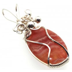 Rhodochrosite Gemstone Silver Plated Wire Wrapped Pendant 07