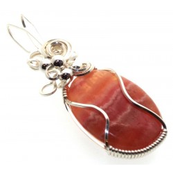 Rhodochrosite Gemstone Silver Plated Wire Wrapped Pendant 09