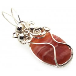 Rhodochrosite Gemstone Silver Plated Wire Wrapped Pendant 10