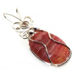 Rhodochrosite Gemstone Silver Plated Wire Wrapped Pendant 11