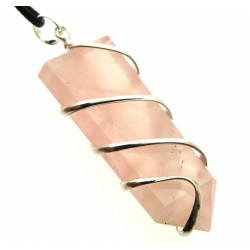 Rose Quartz Faceted Point Spiral Wire Wrapped Pendant