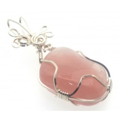 Rose Quartz Gemstone Silver Plated Wire Wrapped Pendant 01