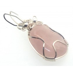 Rose Quartz Gemstone Silver Plated Wire Wrapped Pendant 02