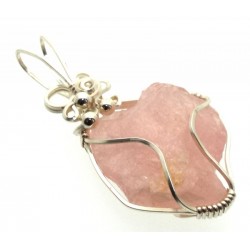 Rose Quartz Gemstone Silver Plated Wire Wrapped Pendant 03