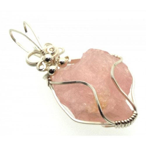 Rose Quartz Gemstone Silver Plated Wire Wrapped Pendant 03