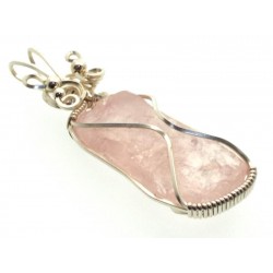 Rose Quartz Gemstone Silver Plated Wire Wrapped Pendant 04