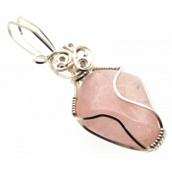 Rose Quartz Gemstone Silver Plated Wire Wrapped Pendant 06