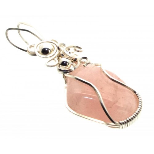 Rose Quartz Gemstone Silver Plated Wire Wrapped Pendant 07