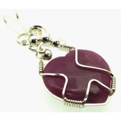 Lucky Dip Ruby in Quartz Heart Silver Plated Wire Wrapped Pendant