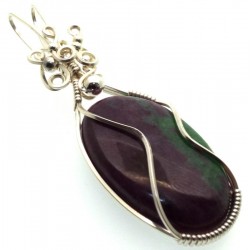 Ruby in Zoisite Silver Plated Wire Wrapped Pendant 02