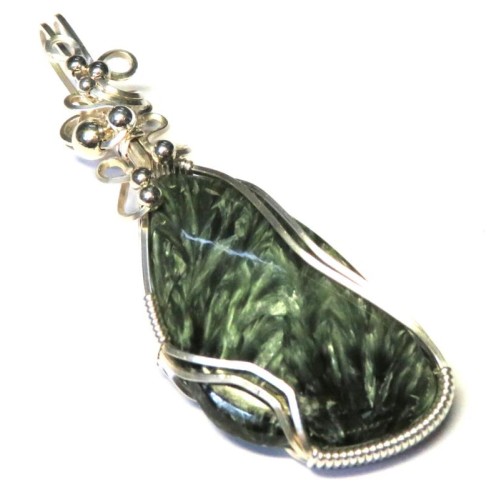 Seraphinite Gemstone Sterling Silver Wire Wrapped Pendant 02