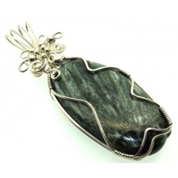 Seraphinite Gemstone Sterling Silver Wire Wrapped Pendant 11
