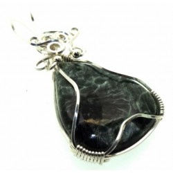 Seraphinite Gemstone Sterling Silver Wire Wrapped Pendant 10