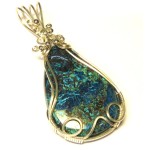 Shattuckite Gemstone Sterling Silver Wire Wrapped Pendant 01