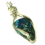 Shattuckite Gemstone Sterling Silver Wire Wrapped Pendant 02