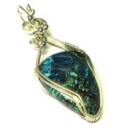 Shattuckite Gemstone Sterling Silver Wire Wrapped Pendant 02