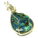 Shattuckite Gemstone Sterling Silver Wire Wrapped Pendant 03