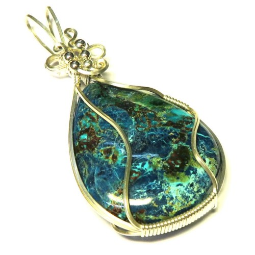 Shattuckite Gemstone Sterling Silver Wire Wrapped Pendant 03