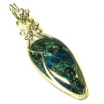 Shattuckite Gemstone Sterling Silver Wire Wrapped Pendant 04