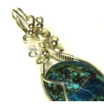 Shattuckite Gemstone Sterling Silver Wire Wrapped Pendant 04