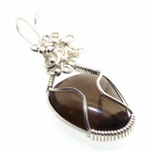 Smoky Quartz Silver Filled Wire Wrapped Pendant 02