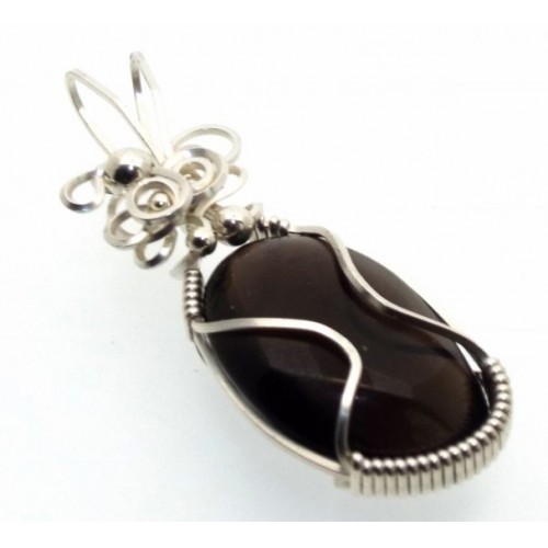 Smoky Quartz Silver Filled Wire Wrapped Pendant 04