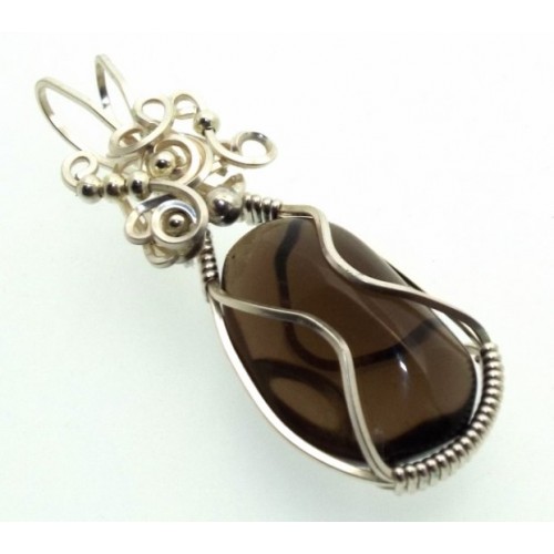 Smoky Quartz Silver Filled Wire Wrapped Pendant 05