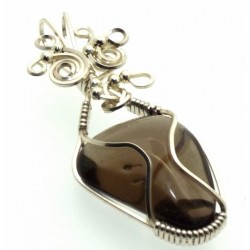 Smoky Quartz Silver Filled Wire Wrapped Pendant 08