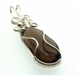 Smoky Quartz Silver Filled Wire Wrapped Pendant 09