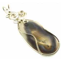 Agate Solar Quartz Eye Silver Filled Wire Wrapped Pendant 01