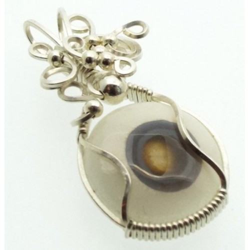 Agate Solar Quartz Eye Silver Filled Wire Wrapped Pendant 05