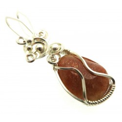 Sunstone Gemstone Silver Plated Wire Wrapped Pendant 10