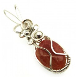 Sunstone Gemstone Silver Plated Wire Wrapped Pendant 08