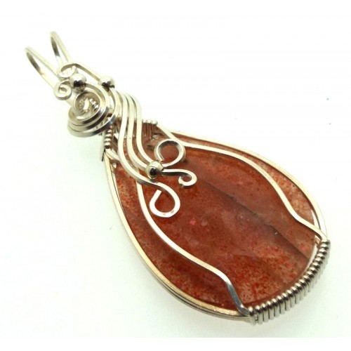 Sunstone Gemstone Sterling Silver Wire Wrapped Pendant 07